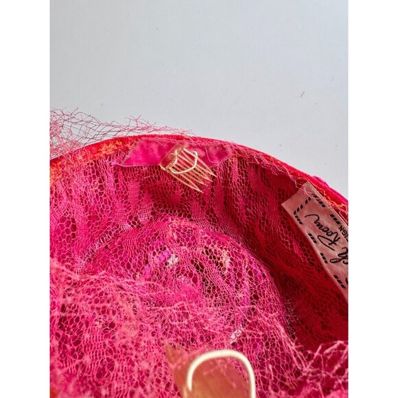 Vintage FRENCH ROOM Fuchsia Pink Velvet Pleated Bow Turban Juliet Hat - Picture 13 of 16